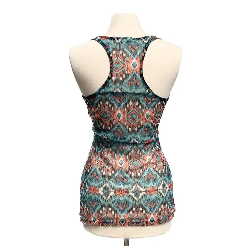 Boho Aztec Sheer Lace Racerback Top - Picture 2 of 8